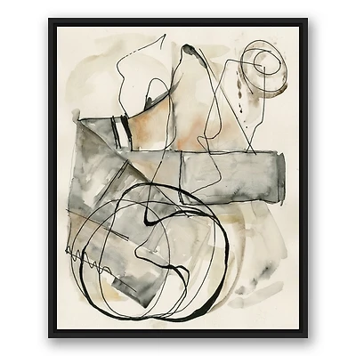 Tan and Black Abstract Framed Canvas Art Print