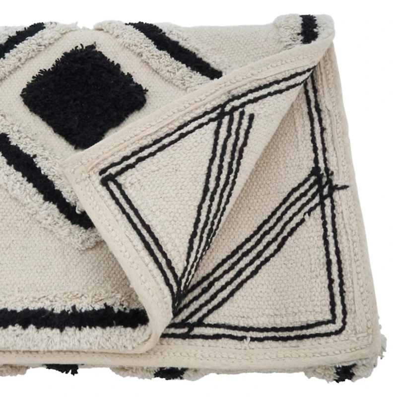 Black and Natural Shag Diamond Table Runner