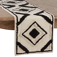 Black and Natural Shag Diamond Table Runner