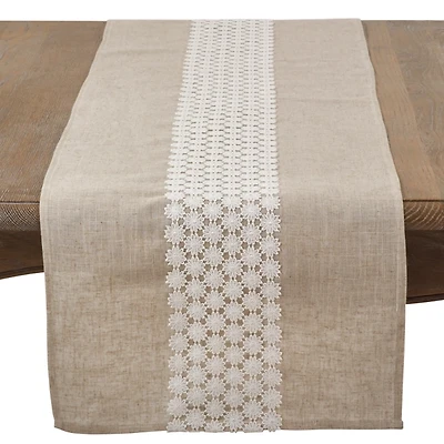 Natural Daisy Lace Linen Table Runner
