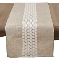 Natural Daisy Lace Linen Table Runner