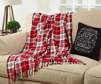 Red Plaid Cotton Throw with Tassels