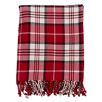 Red Plaid Cotton Throw with Tassels