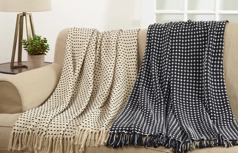 Black and White Stitched Cotton Throw