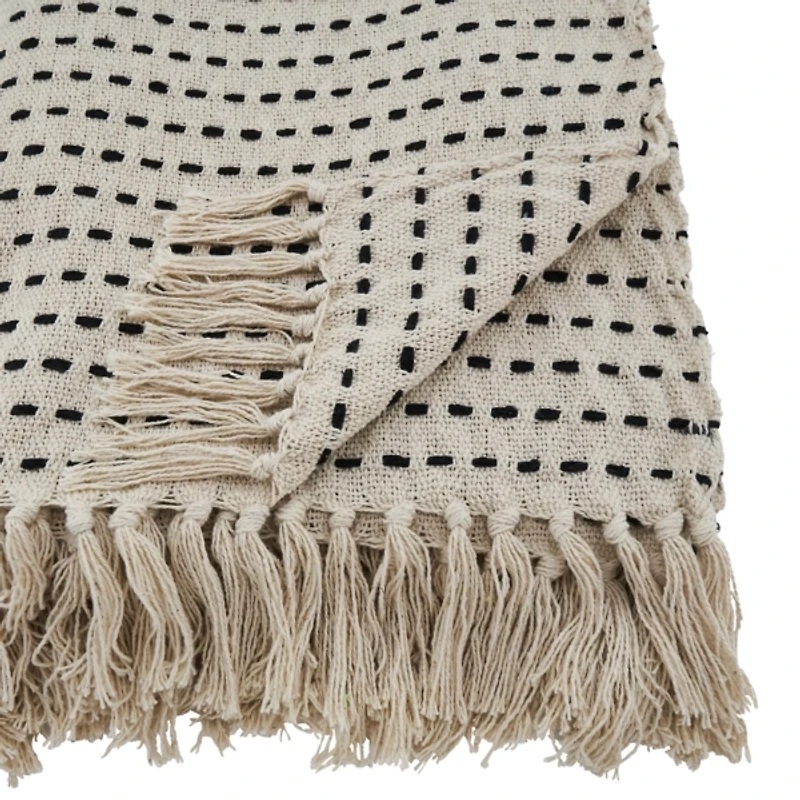 Cream Woven Dashed Cotton Throw