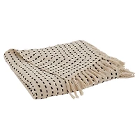 Cream Woven Dashed Cotton Throw