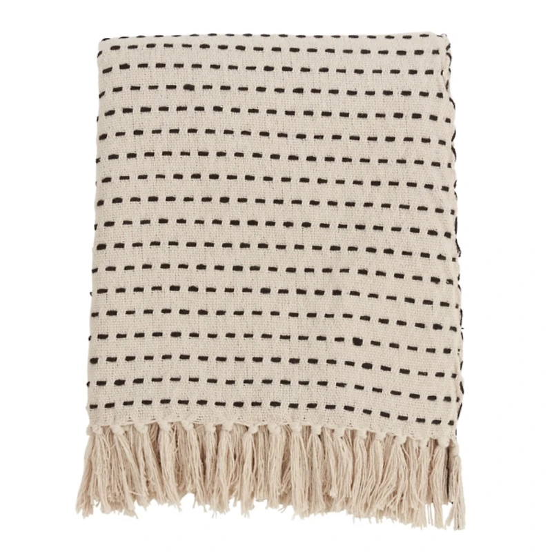 Cream Woven Dashed Cotton Throw