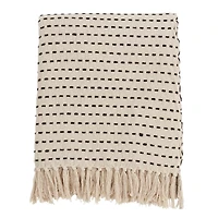 Cream Woven Dashed Cotton Throw