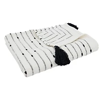 Soot Black Textured Striped Tassel Throw