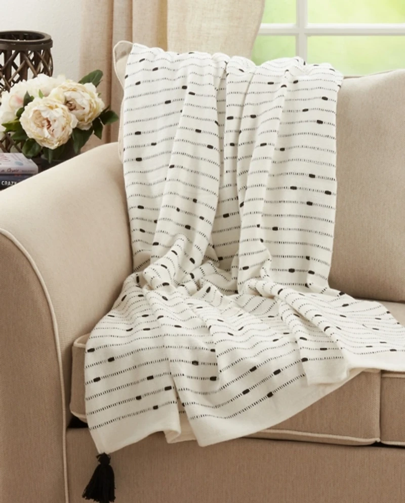 Soot Black Textured Striped Tassel Throw