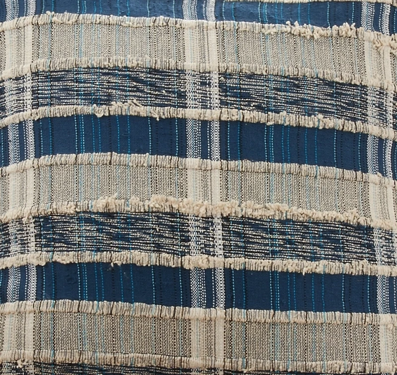 Blue Striped Woven Cotton Lumbar Pillow