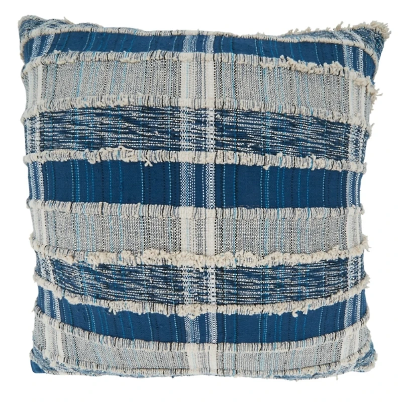 Navy Striped Woven Cotton Pillow, 22 in.