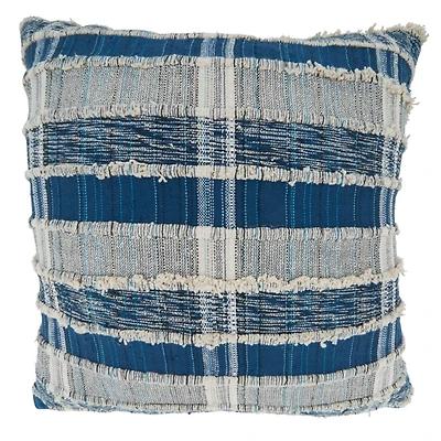 Navy Striped Woven Cotton Pillow, 22 in.