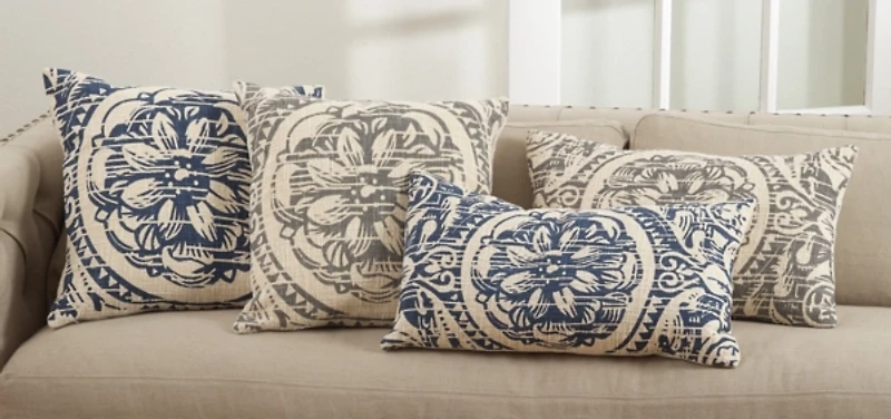 Navy Distressed Floral Lumbar Throw Pillow