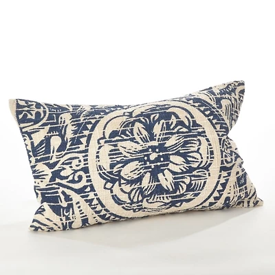 Navy Distressed Floral Lumbar Throw Pillow