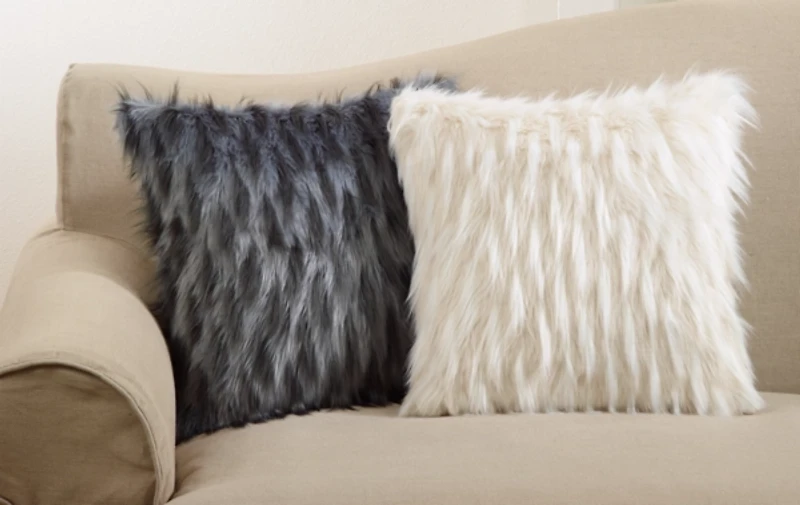 Ivory Faux Fur Polyester Pillow