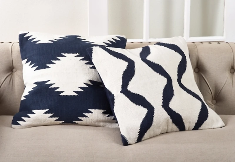 Navy Blue Wool Kilim Outdoor Pillow