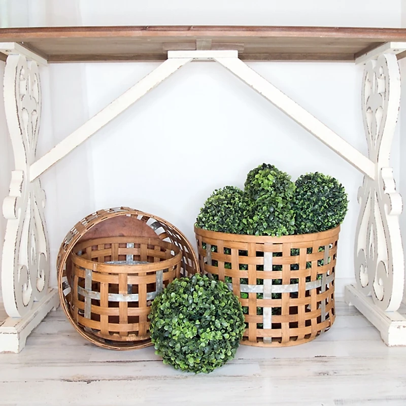 Galvanized Woven Wicker Baskets, Set of 3