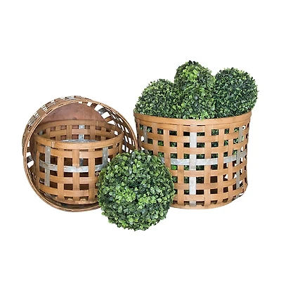 Galvanized Woven Wicker Baskets, Set of 3