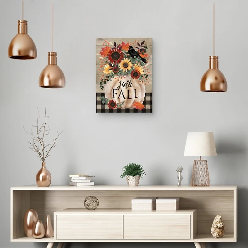 Hello Fall Pumpkin Bouquet Canvas Art Print