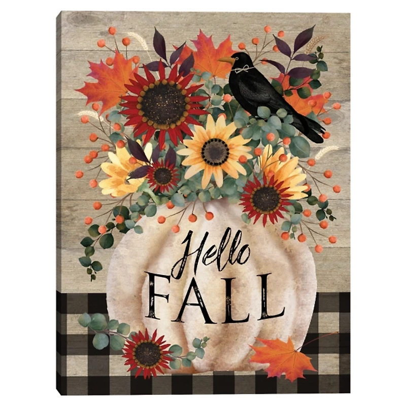 Hello Fall Pumpkin Bouquet Canvas Art Print