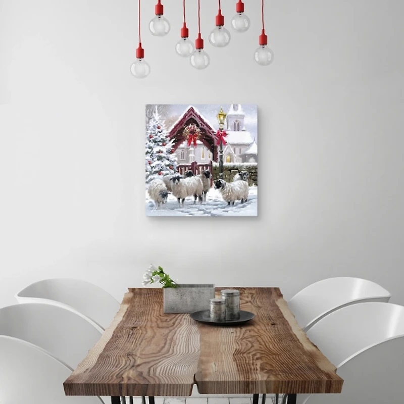 Snowy Sheep Christmas Canvas Art Print