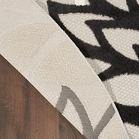 Black and White Floral Round Outdoor Area Rug, 5x5