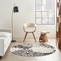 Black and White Floral Round Outdoor Area Rug, 5x5