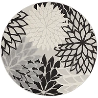 Black and White Floral Round Outdoor Area Rug, 5x5