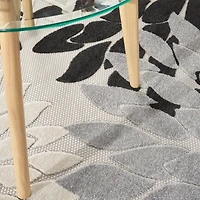 Gray Floral Burst Round Outdoor Area Rug