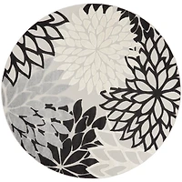 Gray Floral Burst Round Outdoor Area Rug