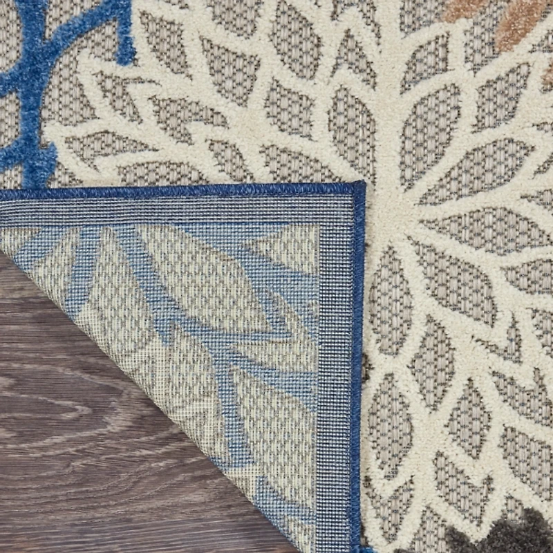 Blue Floral Outdoor Area Rug, 5x7