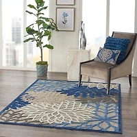 Blue Floral Outdoor Area Rug, 5x7