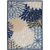 Blue Floral Outdoor Area Rug, 5x7