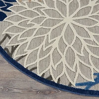 Blue Floral Burst Round Outdoor Area Rug, 5x5