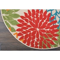 Bright Leaves Round Outdoor Area Rug, 5x5
