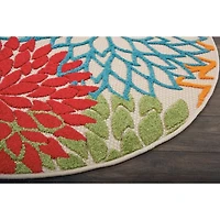 Bright Leaves Round Outdoor Area Rug, 5x5