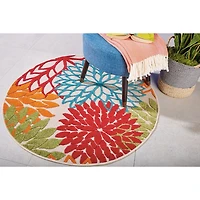 Bright Leaves Round Outdoor Area Rug, 5x5