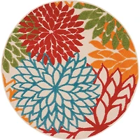 Bright Leaves Round Outdoor Area Rug, 5x5