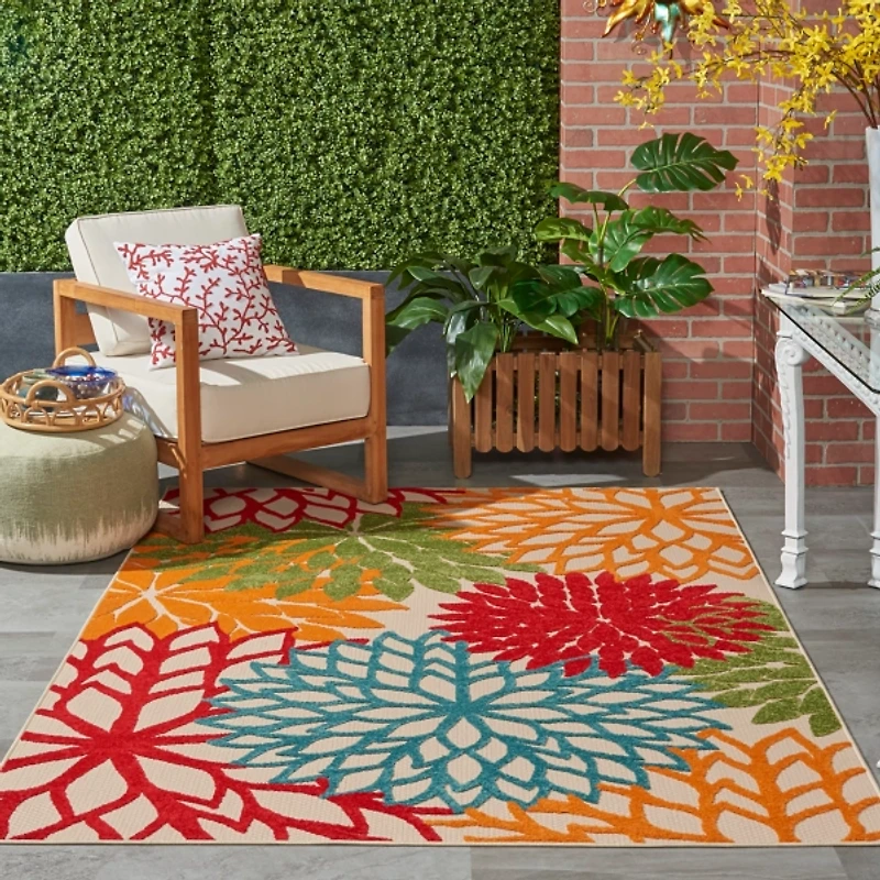 Bright Floral Burst Outdoor Area Rug
