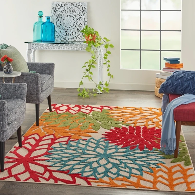 Bright Floral Burst Outdoor Area Rug
