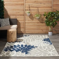 Navy Floral Burst Outdoor Area Rug, 5x7