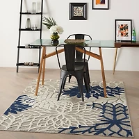 Navy Floral Burst Outdoor Area Rug, 5x7