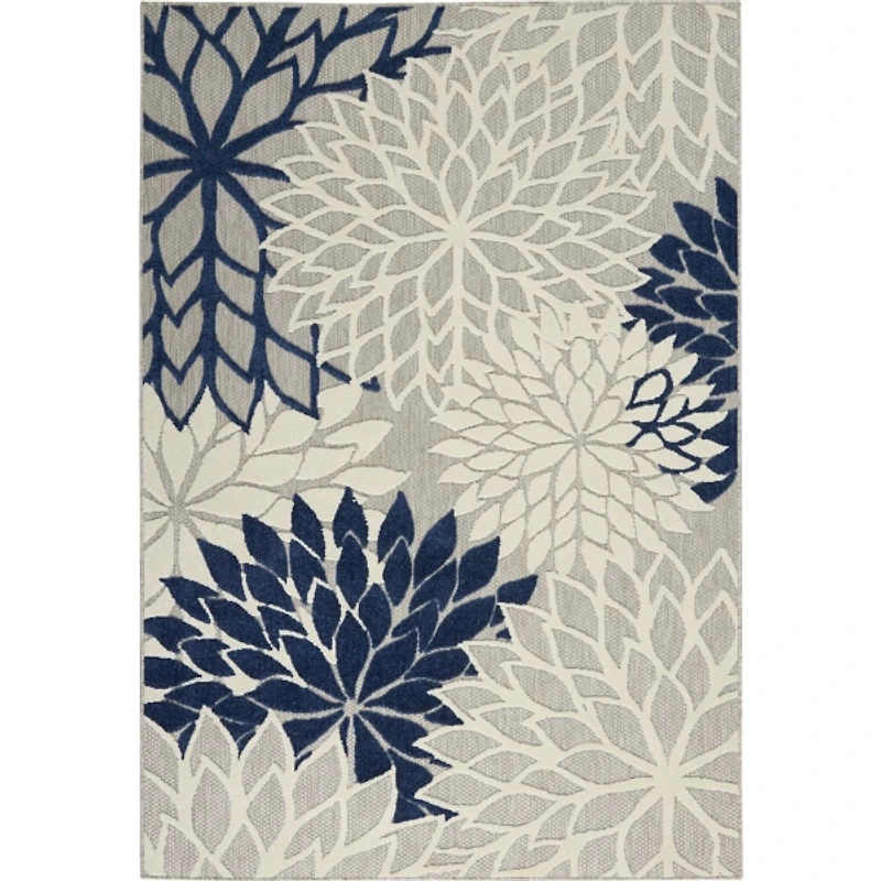 Navy Floral Burst Outdoor Area Rug, 5x7
