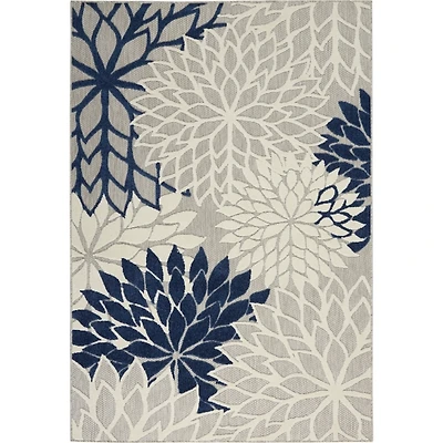 Navy Floral Burst Outdoor Area Rug, 5x7