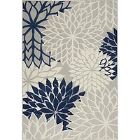 Navy Floral Burst Outdoor Area Rug, 5x7