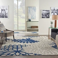 Navy Bright Floral Burst Outdoor Area Rug, 7x10