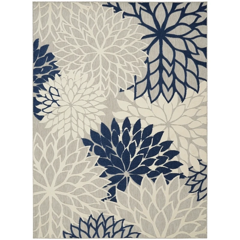 Navy Bright Floral Burst Outdoor Area Rug, 7x10