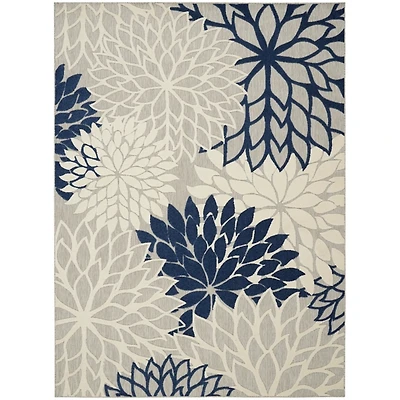 Navy Bright Floral Burst Outdoor Area Rug, 7x10