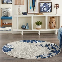 Denim Floral Burst Round Outdoor Area Rug
